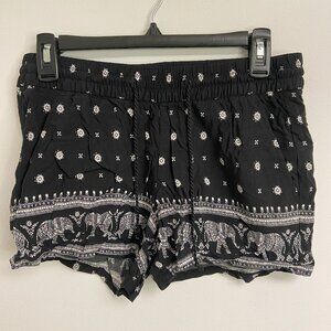 Black Old Navy Shorts Size Small Boho Hippie Elephant Floral White Design